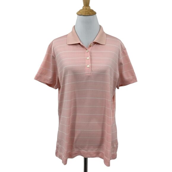 Nike Golf Shirt Womens L Large Pink DriFit Striped Short Sleeve Performance Polo - Picture 1 of 11